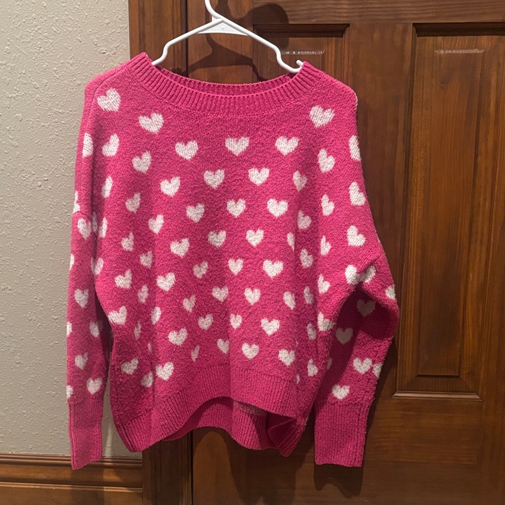 Vince Camuto Hot Pink and White Heart Sweater - Size Large